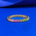 wholesale S925 Sterling Silver Full Circle Rainbow Gradient Colored Gemstone Bohemian Style Fully Paved Diamond Bar Ring-0-0