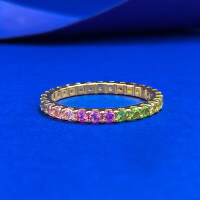 wholesale S925 Sterling Silver Full Circle Rainbow Gradient Colored Gemstone Bohemian Style Fully Paved Diamond Bar Ring-R1506 Rainbow Ring No. 9