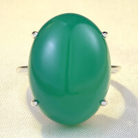 wholesale S925 silver new high-ice green chalcedony 15*20mm large cabochon agate ring for women-R822 Chrysoprase>No. 8