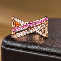 wholesale Metal Material First: Three-Row Wrapped Full Pavé Zircon Ring,Ins,Wish AliExpress New Arrival-R791 Gold 9