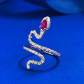 wholesale S925 Silver Snake Ring with 3*5mm Pigeon Blood Red Teardrop Gemstone, Live Stream New Arrival-0-1