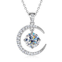 S925 Silver Cross-Border Fashion Moissanite Crescent Pendant Necklace-[Super Sparkling Zircon] 1 Carat Necklace  925 Silver