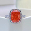 wholesale S925 Silver Women's Ring with New Padparadscha Color 8*10 High Carbon Diamond, Extravagantly Set-0-0