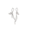 wholesale 925 Sterling Silver Full Diamond Bow Tassel Earrings for Women, High-End Asymmetrical Long Drop Earrings, Small Unique Design-0-4