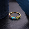 wholesale [Pure Silver] Spring New Limited Edition Ring, Small Topaz Turquoise Olive Mix, Geometric Ring for Women-0-0