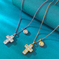 wholesale S925 Sterling Silver European and American Style High Carbon Diamond Cross Pendant, Fashionable and Versatile Commuter Stretch Necklace, Dropshipping Available-0-0