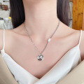 wholesale S925 Sterling Silver Double-layer Round Pendant Letter Necklace Minimalist Stylish Luxury Collarbone Chain-0-0