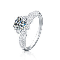 Sterling Silver Moissanite Heart Bouquet Ring, Ins-Style Closed Wedding Band-1-carat moissanite  No. 5