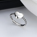 wholesale S925 Sterling Silver Korean-style Twisted Smooth Heart Ring, Minimalist Design, Versatile Index Finger Ring for Women-0-0