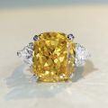 wholesale S925 Sterling Silver Ring for Women with Yellow Diamond, Luxurious and High-End Feel, Large Square-Cut High Carbon Diamond, European and American Cross-Border Live Streaming Hit-0-3