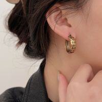 wholesale S925 Sterling Silver Ancient Gold Star Large Earrings for Women, Korean Ins Trendy New Style Versatile Heavy Work Ear Stud Earrings-Sterling silver