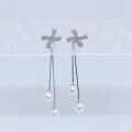 wholesale Sterling Silver Bow Pearl Earrings for Women, Small and Exquisite Design, Long Tassel Drop Earrings, Convertible Two-Way Wear Ear Jewelry-0-5