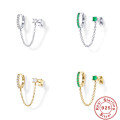 wholesale S925 Sterling Silver Tassel Chain Drop Earrings with Green Crystals, Street Style-0-0
