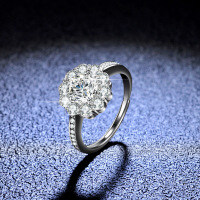 925 Silver Moissanite Sunflower Ring for Women, Live Streaming Wholesale Supply-1 carat (set with eight hearts and eight arrows zircon)  11 yards