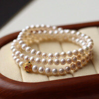 wholesale 18k gold multi-strand bracelet set with 5-6mm freshwater pearls and designed with antique openwork accents-Natural Aurora Freshwater Pearl Approximately 5-6mm Multi-Circle Bracelet