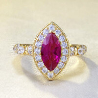 wholesale S925 Silver Gold-Plated Vintage Pigeon Blood Red Oval 5*10mm Ruby Ring-R959 Pigeon Blood Red Horse Eye Ring Size 8