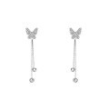 wholesale S925 Sterling Silver Diamond-Embellished Fringe Butterfly Earrings, Small Fresh, Niche Design, Elegant Ear Thread M04900-0-4
