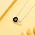 wholesale S925 Sterling Silver Ins Black and White Double Hoop Ping An Buckle Necklace for Women, Light Luxury Advanced Sense Trendy Cool Collarbone Chain, 520 Gift for Girlfriend-0-4