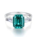 wholesale S925 Sterling Silver Muzo Green Emerald Ring with Inclusions, Pagoda Square Setting and High Carbon Zirconia-0-10