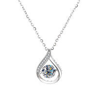 925 Silver Cross-Border Moissanite Necklace, 1 Carat Jumping Heart Pendant with Colorful Moving Waterdrop Moissanite.-6.5mm zircon