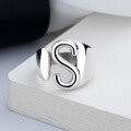 wholesale S925 Sterling Silver Exaggerated Wide S Letter Ring Trendy Personality Hip-Hop Punk Index Finger Ring for Women-0-1