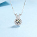 wholesale 925 Sterling Silver 6-Prong 1-Carat Moissanite Necklace for Women with Bunny Ear Pendant, Zodiac Year Collarbone Chain, Korean-Style Fashion-0-0