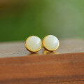 wholesale 925 Silver Inlaid New Chinese Minimalist Ancient Style Cabochon Jade Earrings with Certificate, Semi-Circular Hetian Jade Earrings-0-5