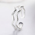 wholesale S925 Sterling Silver Hollow Wave Ring, Niche Luxury Adjustable Open Band Index Finger Ring with a Premium Feel-0-0