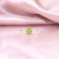 wholesale S925 Sterling Silver Simple 1 Carat Ring with Natural Peridot and Garnet Teardrop Pear Shape Fresh Style Ring for Women-0-1