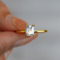 18K Gold Plated S925 Silver Four Prong Rectangular 1ct Emerald Moissanite Ring-0-2