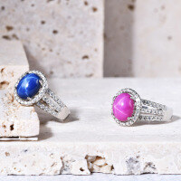 wholesale S925 Silver Cultivated Six-Ray Star Ruby and Sapphire Ring with European and American Luxurious Design and High-End Feel-Starlight Sapphire Ring US Size 7