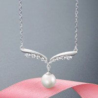 wholesale S925 Sterling Silver Korean Dongdaemun Style Pearl Pendant Zircon Shell Seagull Necklace Minimalist Fashion Collarbone Chain-003566-Platinum S925 Silver