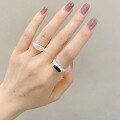 wholesale S925 Sterling Silver Star Track Oval Black Onyx Ring Matte Ins Simple and Stylish White Chalcedony Versatile Band-0-1