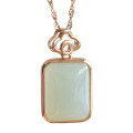 wholesale 925 Sterling Silver Minimalist Square Hetian Jade Pendant Necklace with Auspicious Cloud Clasp, Women's Collarbone Chain-0-4