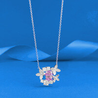 wholesale S925 Silver Butterfly Fairy Pink and Purple Diamond Necklace Collarbone Chain for Women, Elegant and Versatile High-End Feel by Zhuozhifan Jewelry-N570 Pink Purple Necklace 925 Silver