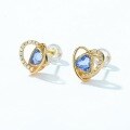 wholesale 925 Sterling Silver New European and American Fashion Trendy Heart-Shaped Synthetic Blue Crystal Earrings Women's Ins Style Earrings Wholesale-0-2