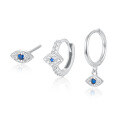 wholesale 925 Sterling Silver Earrings Set of Three with Micro-Inlaid Zirconia Evil Eye Ear Clips, European and American Luxury High-End Ins Style-0-6