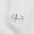 wholesale S925 Sterling Silver AR968 Korean Style Minimalist Geometric Cross Small Cylinder Open Joint Ring-0-1