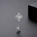 wholesale S925 Sterling Silver Romantic Four-Leaf Clover Key Flower Full Diamond Necklace, Unique Niche Design Pendant Collarbone Chain Jewelry-0-2