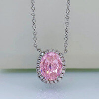 wholesale 925 Silver Mùjǐng Jewelry New Style Emerald Green High Carbon Diamond Pendant Set with 8*10 Oval Simple Necklace 40+3-Pink 925 silver