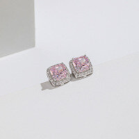 wholesale 925 Sterling Silver Geometric 3D Micro-Pave Ice-Cut High-Carbon Diamond Stud Earrings-Pink Diamond Earrings 925 Silver
