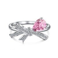 wholesale S925 Sterling Silver Cross-Border New Women's Closed Ring with Drop Zirconia and Bow Design Wholesale-Platinum Pink Diamond DY120926-SW-BF>7