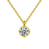 S925 Sterling Silver Moissanite Four-Prong Bead Pendant Necklace-Four-prong beaded necklace (gold)  1-carat moissanite