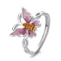 wholesale S925 Silver Fashionable Japanese and Korean Enamel Resin Butterfly Cocoon Pastoral Style Fresh and Versatile Open Ring-0-4