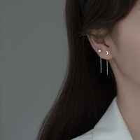 wholesale S925 Sterling Silver Short Asymmetric Star and Moon Ear Thread Korean Version Minimalist and Fresh Earrings M00047-S925 silver pair 925 silver