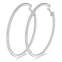 wholesale Metal material first - Cloudsame Jewelry new luxury oversized 50mm hoop earrings full pave 11mm round Moissanite-50mm diameter  925 silver (1.2 carats total)