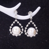wholesale 925 Sterling Silver Hollow-Out Design Earrings for Women, New Trend High-End Pearl Ear Drops, Gift for Girlfriend-Bread Bead Zircon Teardrop Earrings 925 Silver