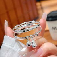 wholesale 9999 Pure Silver Auspicious Healthy Baby Bracelet Anklet Engravable for Full Moon Birthday and First Birthday Gifts-Healthy and happy 999 silver pair about 18g 999 silver