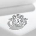 wholesale S925 silver plated with 18k gold, new double-row halo cushion cut 65mm full moissanite women's engagement ring-0-2