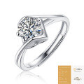 S925 Silver Moissanite Six-Claw Light Luxury Adjustable Ring-0-27